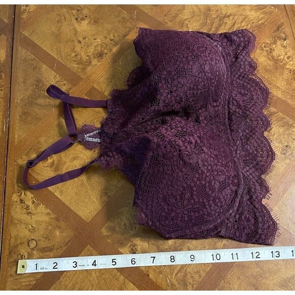 PINK Victoria's Secret Lace Bralette Women's Burgundy Floral Adjustable Size S - Picture 7 of 7